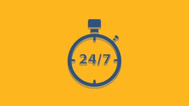 Cronómetro Azul Icono Horas Aislado Sobre Fondo Naranja Todo Día — Vídeo de stock