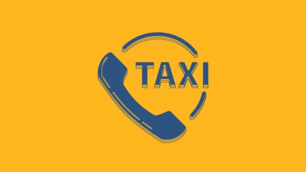 蓝色出租车呼叫服务图标孤立的橙色背景 智能手机的出租车 4K视频运动图形动画 — 图库视频影像