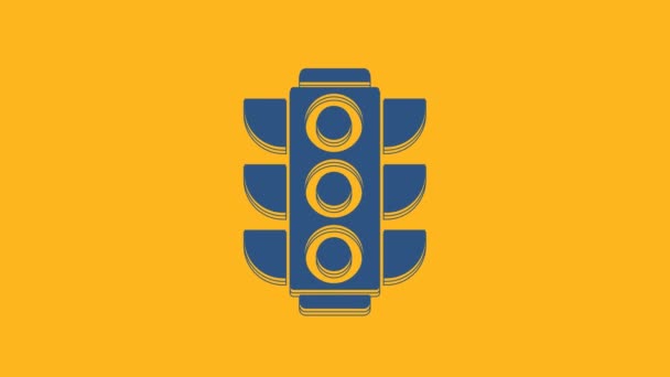 Blue Traffic Light Icon Isolated Orange Background Video Motion Graphic — Stockvideo