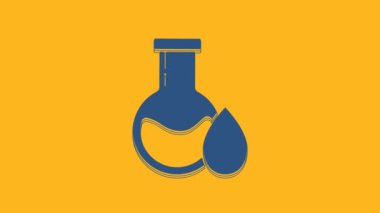 Blue Oil petrol test tube icon isolated on orange background. 4K Video motion graphic animation.