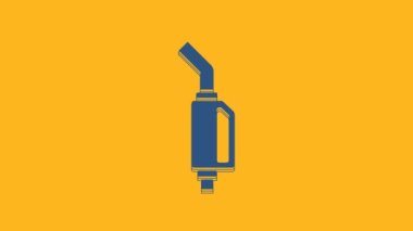Blue Gasoline pump nozzle icon isolated on orange background. Fuel pump petrol station. Refuel service sign. Gas station icon. 4K Video motion graphic animation.