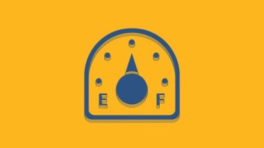 Blue Motor gas gauge icon isolated on orange background. Empty fuel meter. Full tank indication. 4K Video motion graphic animation.