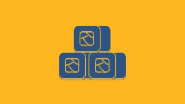 Blue Sushi icon isolated on orange background. Traditional Japanese food. 4K Video motion graphic animation.