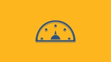 Blue Speedometer icon isolated on orange background. 4K Video motion graphic animation.