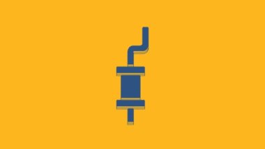 Blue Car muffler icon isolated on orange background. Exhaust pipe. 4K Video motion graphic animation.