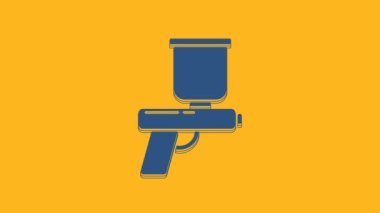 Blue Paint spray gun icon isolated on orange background. 4K Video motion graphic animation.