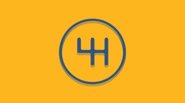 Blue Gear shifter icon isolated on orange background. Transmission icon. 4K Video motion graphic animation.