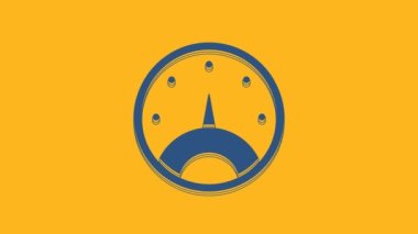 Blue Speedometer icon isolated on orange background. 4K Video motion graphic animation.