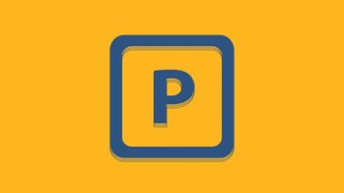 Blue Parking icon isolated on orange background. Street road sign. 4K Video motion graphic animation.