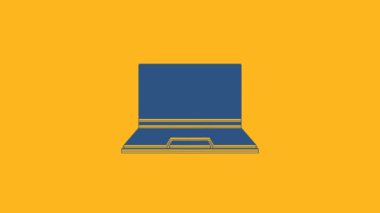 Blue Laptop icon isolated on orange background. Computer notebook with empty screen sign. 4K Video motion graphic animation.