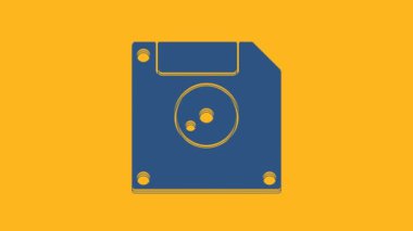 Blue Floppy disk for computer data storage icon isolated on orange background. Diskette sign. 4K Video motion graphic animation.