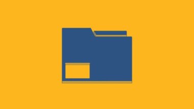 Mavi Belge dosya simgesi turuncu arkaplanda izole edildi. Muhasebe klasörü sembolü. Muhasebe yönetimi. 4K Video hareketli grafik canlandırması.