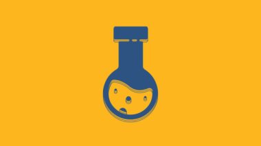 Blue Test tube and flask chemical laboratory test icon isolated on orange background. Laboratory glassware sign. 4K Video motion graphic animation.