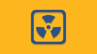 Blue Radioactive icon isolated on orange background. Radioactive toxic symbol. Radiation Hazard sign. 4K Video motion graphic animation.