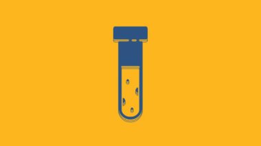 Blue Test tube and flask chemical laboratory test icon isolated on orange background. Laboratory glassware sign. 4K Video motion graphic animation.