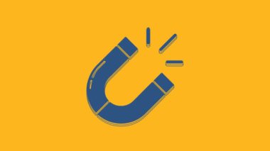 Blue Magnet icon isolated on orange background. Horseshoe magnet, magnetism, magnetize, attraction. 4K Video motion graphic animation.