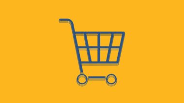 Blue Shopping cart icon isolated on orange background. Online buying concept. Delivery service sign. Supermarket basket symbol. 4K Video motion graphic animation.