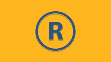 Mavi tescilli ticari marka simgesi turuncu arka planda izole edildi. 4K Video hareketli grafik canlandırması.