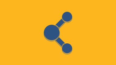 Mavi Paylaşım simgesi turuncu arkaplanda izole edildi. Paylaşma, iletişim piktogramı, sosyal medya, bağlantı, ağ, dağıtım işareti. 4K Video hareketli grafik canlandırması.