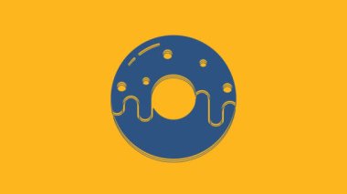 Blue Donut with sweet glaze icon isolated on orange background. 4K Video motion graphic animation.