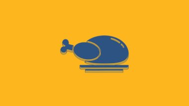 Blue Roasted turkey or chicken icon isolated on orange background. 4K Video motion graphic animation.