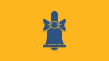 Blue Merry Christmas ringing bell icon isolated on orange background. Alarm symbol, service bell, handbell sign, notification. 4K Video motion graphic animation.