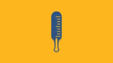 Blue Meteorology thermometer measuring icon isolated on orange background. Thermometer equipment showing hot or cold weather. 4K Video motion graphic animation.