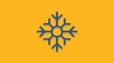 Blue Snowflake icon isolated on orange background. Merry Christmas and Happy New Year. 4K Video motion graphic animation.