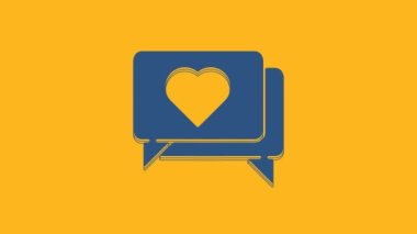 Blue Like and heart icon isolated on orange background. Counter Notification Icon. Follower Insta. 4K Video motion graphic animation.