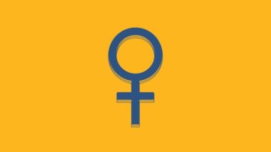 Blue Female gender symbol icon isolated on orange background. Venus symbol. The symbol for a female organism or woman. 4K Video motion graphic animation.