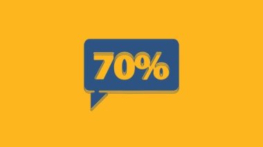 Mavi% 70 indirimli etiket simgesi turuncu arka planda izole edildi. Etiket alışverişi. Özel teklif işareti. İndirim kuponları sembolü. 4K Video hareketli grafik canlandırması.