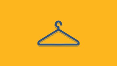 Blue Hanger wardrobe icon isolated on orange background. Cloakroom icon. Clothes service symbol. Laundry hanger sign. 4K Video motion graphic animation.