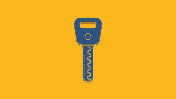 Blue Car Key Icon Isolated Orange Background Video Motion Graphic — Stock Video