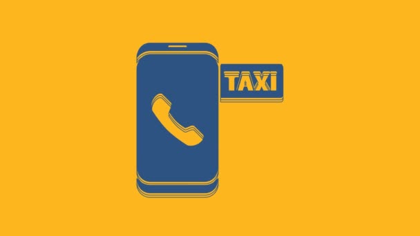 Μπλε Ταξί Κλήση Εικονίδιο Τηλεφωνική Υπηρεσία Απομονωμένη Πορτοκαλί Φόντο Ταξί — Αρχείο Βίντεο