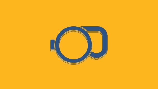 Blue Retractable Cord Leash Carabiner Icon Isolated Orange Background Pet — Vídeos de Stock