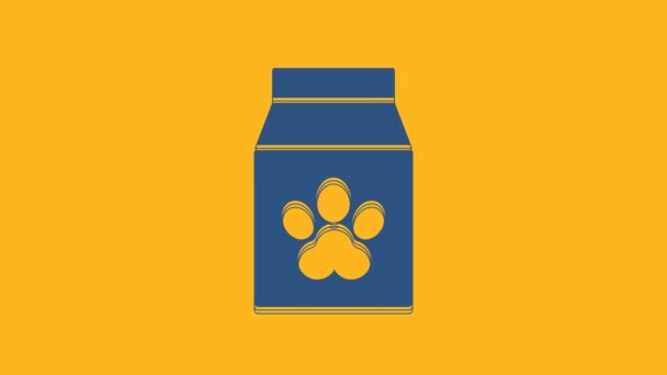 Sacchetto Blu Cibo Icona Dell Animale Domestico Isolato Sfondo Arancione — Video Stock