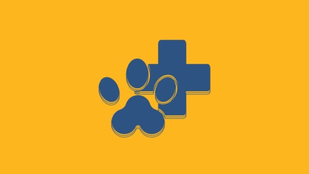 Icono Símbolo Clínica Veterinaria Azul Aislado Sobre Fondo Naranja Cruz — Vídeos de Stock