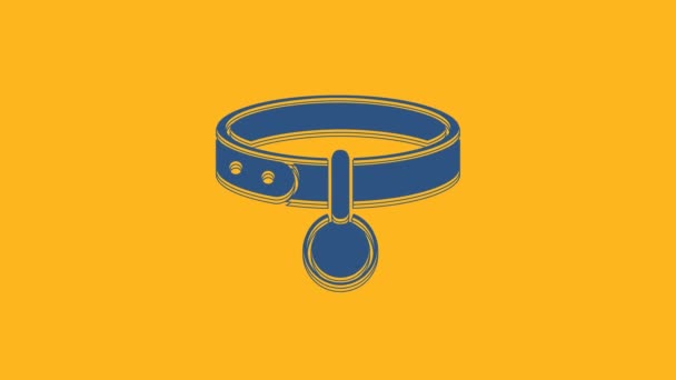 Collar Azul Con Icono Etiqueta Nombre Aislado Sobre Fondo Naranja — Vídeo de stock