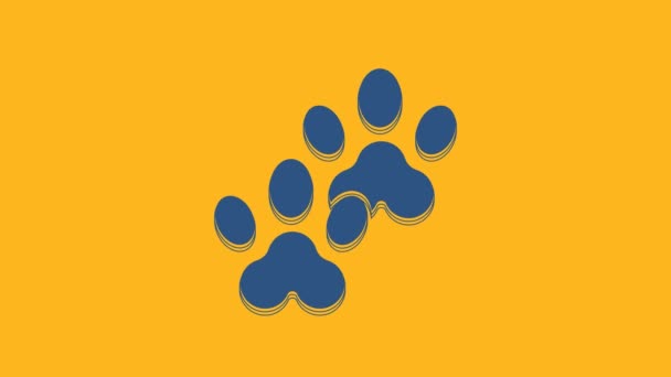 Blue Paw Print Icon Isolated Orange Background Dog Cat Paw — Stok video