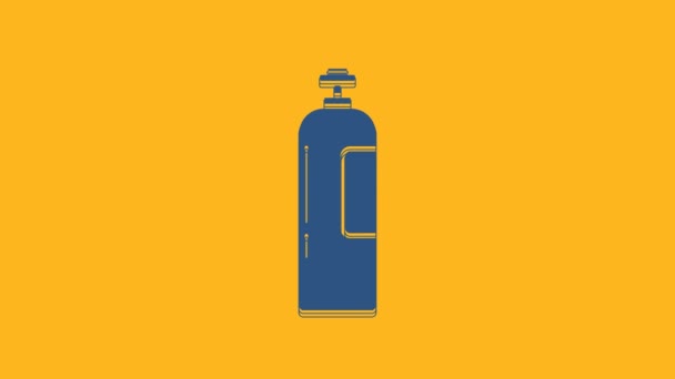 蓝色工业气缸罐 用于所有惰性气体和混合惰性气体图标隔离的橙色背景 4K视频运动图形动画 — 图库视频影像