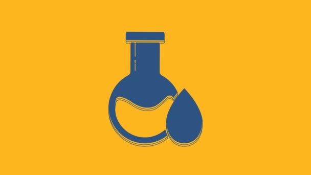 Blue Oil Petrol Test Tube Icon Isolated Orange Background Video — Stock Video