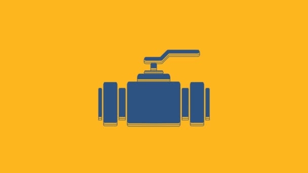Blue Industry Metallic Pipes Valve Icon Isolated Orange Background Video — Video Stock
