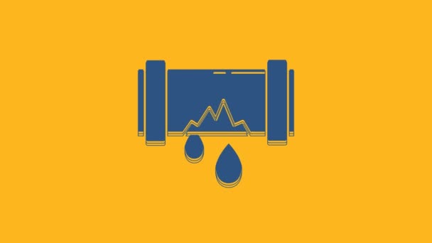 Blue Broken Metal Pipe Leaking Water Icon Isolated Orange Background — Vídeos de Stock