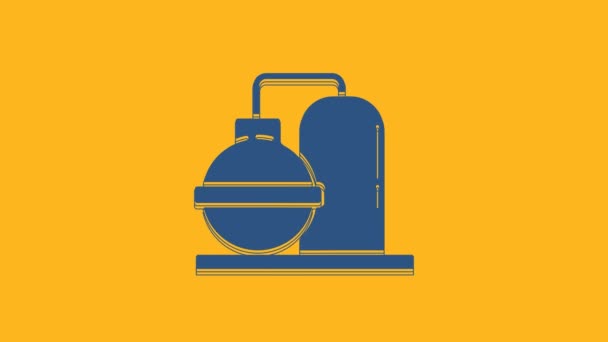Blue Oil Gas Industrial Factory Building Icon Isolated Orange Background — Stock Video