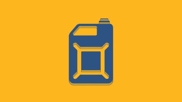 Modrá Kanystr Pro Benzín Ikona Izolované Oranžovém Pozadí Ikona Nafty — Stock video