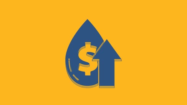 蓝色油价上涨图标孤立于橙色背景 石油工业危机概念 4K视频运动图形动画 — 图库视频影像