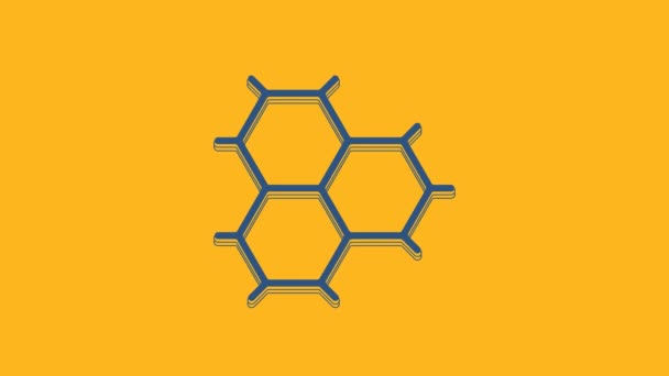 Blue Chemical Formula Consisting Benzene Rings Icon Isolated Orange Background — Wideo stockowe