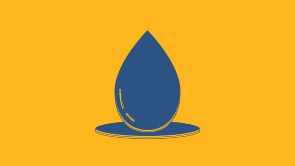 蓝色油滴图标孤立在橙色背景 4K视频运动图形动画 — 图库视频影像