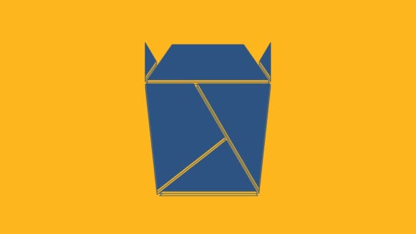 파란색 식당은 오렌지색 배경에 고립된 상자로 아이콘을 음식을 가져가라 비디오 — 비디오