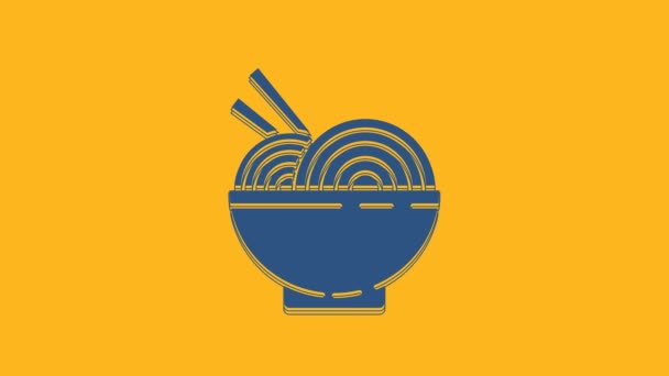 Niebieski Azjatycki Makaron Misce Pałeczki Ikona Izolowane Pomarańczowym Tle Jedzenie — Wideo stockowe